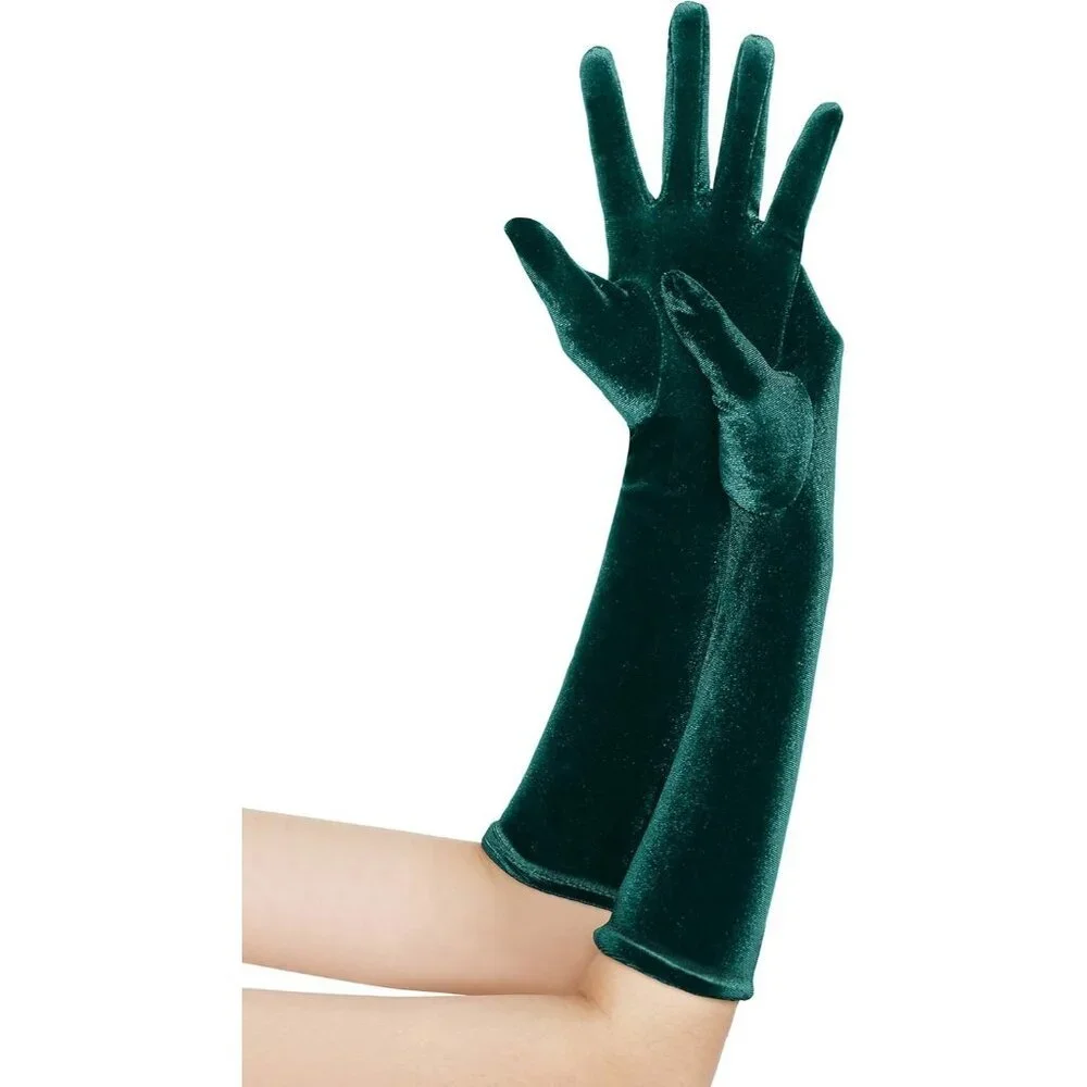 Women's Green Short Velvet Gloves Design Flapper Party Tea Costume Accessories